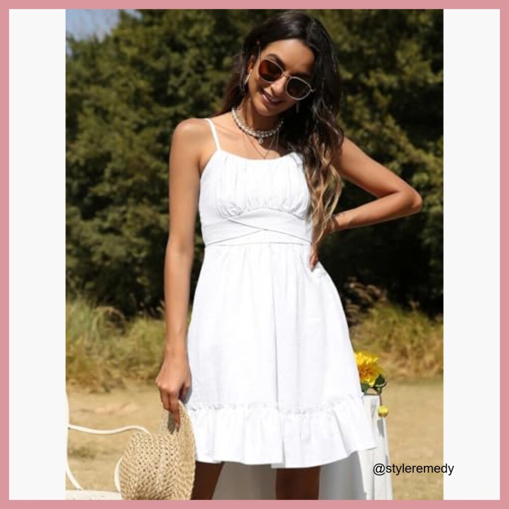 Polyester Summer Spaghetti Strap Wrap Mini Dress … - image 2